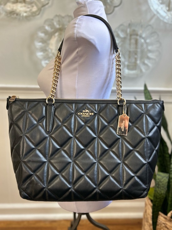 Coach Handbags - COACH Ava Quilted Leather Tote Black with Gold Chain Straps